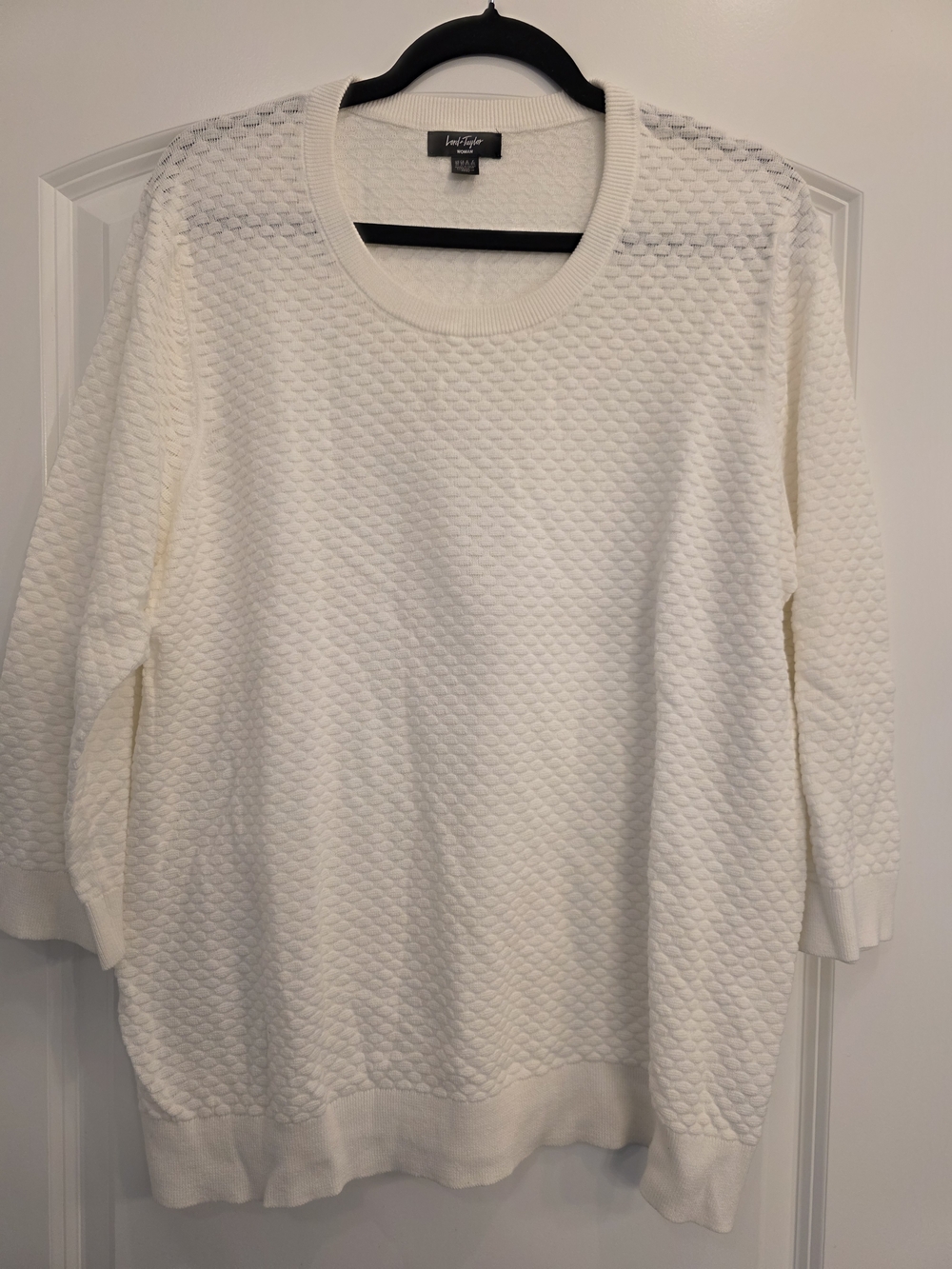 Lord & Taylor Off-White Textured Crewneck Sweater